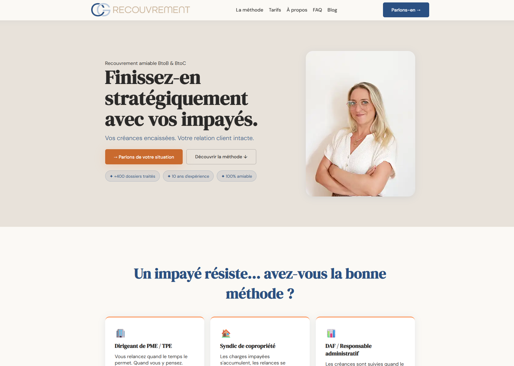 Capture du site public CG Recouvrement — page d’accueil