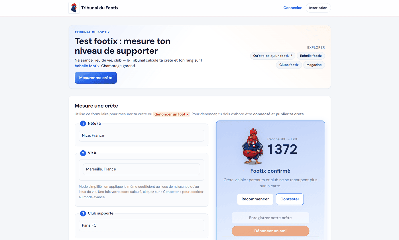 Capture de Tribunal du Footix — écran de score et niveau de crête supporter